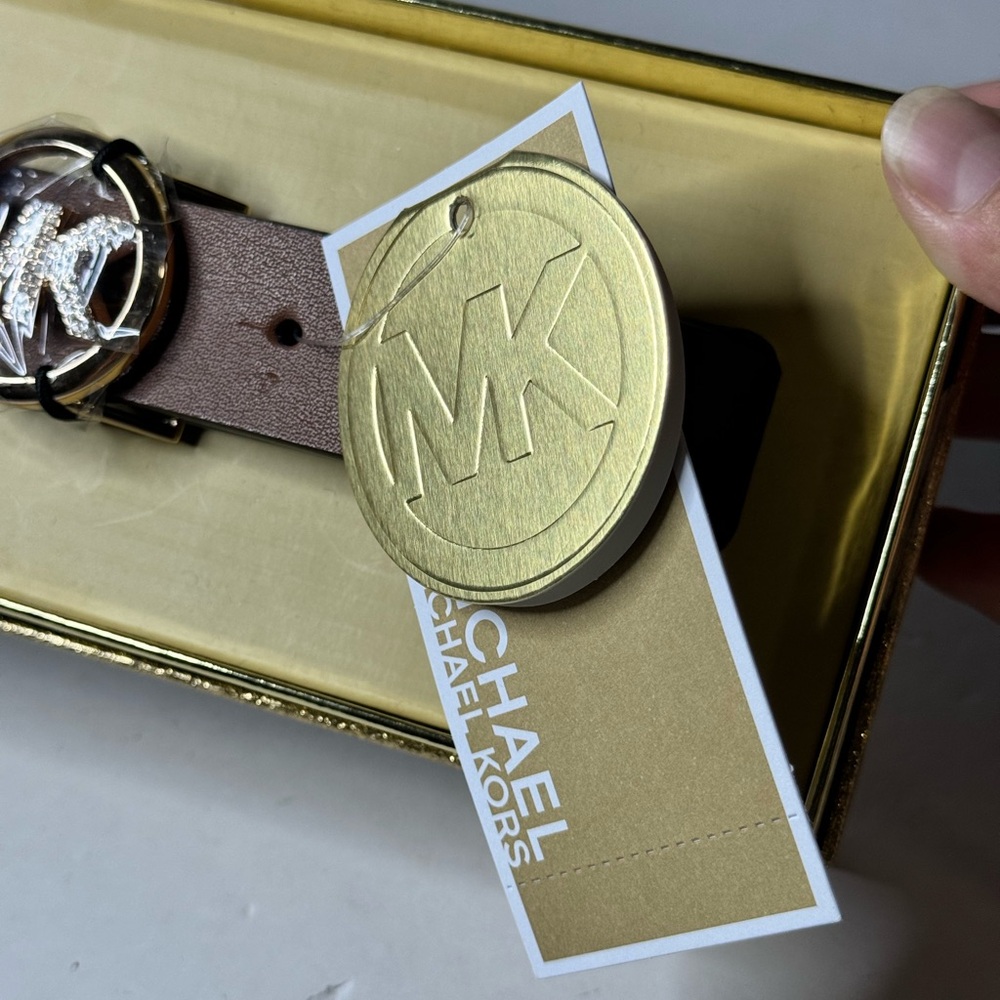 Michael Kors MK Belt Women's Brown With Rhinestones and Logo 28 MM size S/M - Picture 2 of 8